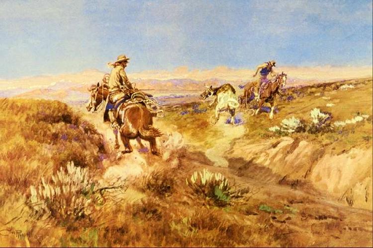 Charles M Russell When Cows Were Wild oil painting picture